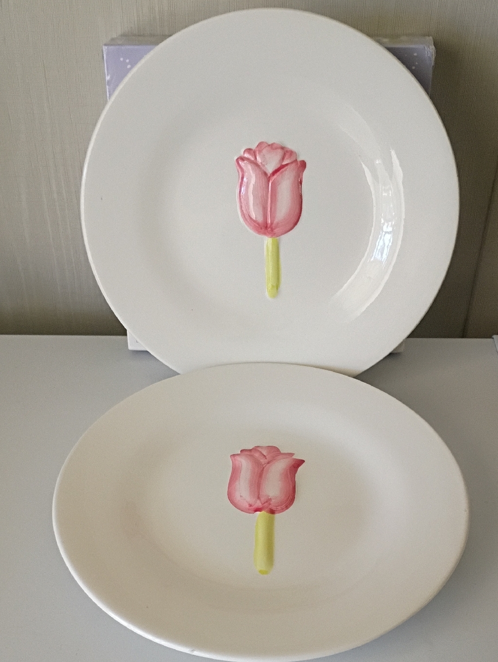 3D Hand Painted Vintage Pink Tulip Salad Plate Set Of Two Gorgeous